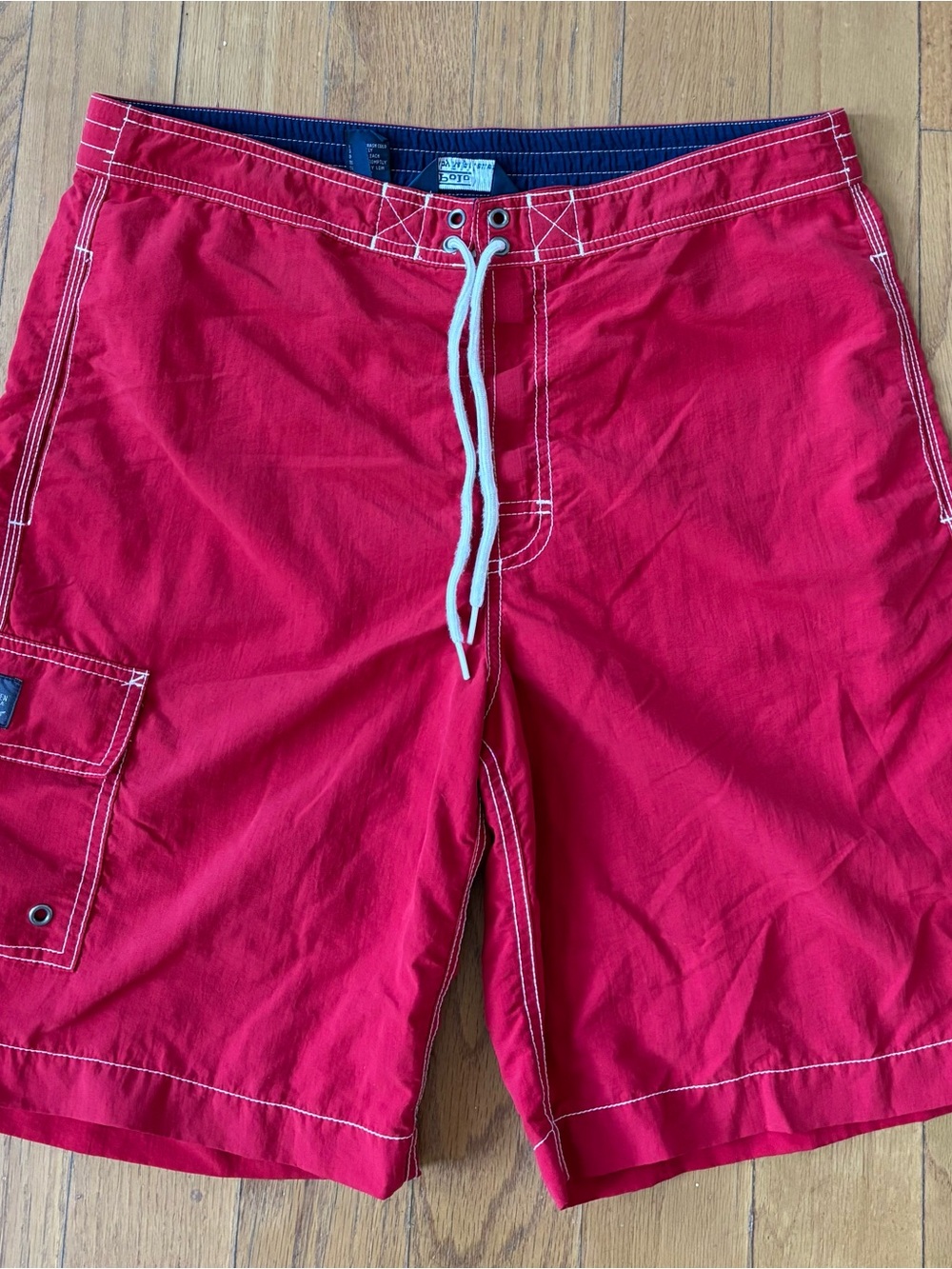 Ralph Lauren Red Men's Swim Board Shorts with White Drawcord